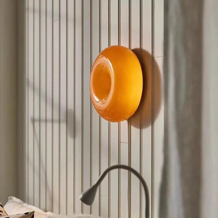 Retro Wangboli Style Donut Glass Lamp Bauhaus Touch Dimmable Bedroom Wall Sconce