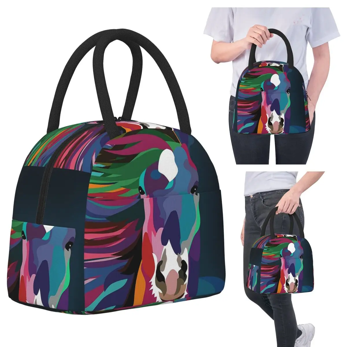 

Изолированная сумка для обеда с бегущей лошадью для женщин, офисный холодильник, термосумка для еды, герметичные коробки для завтрака, контейнер