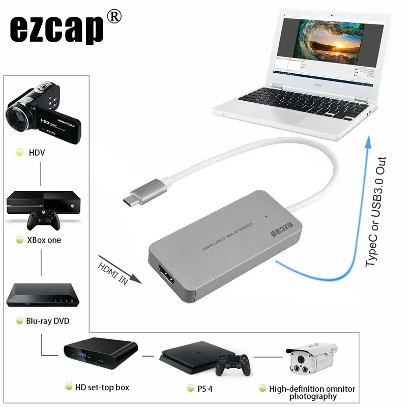 

Карта захвата игр HDMI To Type C USB 3.0 HD 1080P 60fps для PS3 PS4 Xbox Switch Телефон ПК Запись видео, устройство потоковой передачи в реальном времени