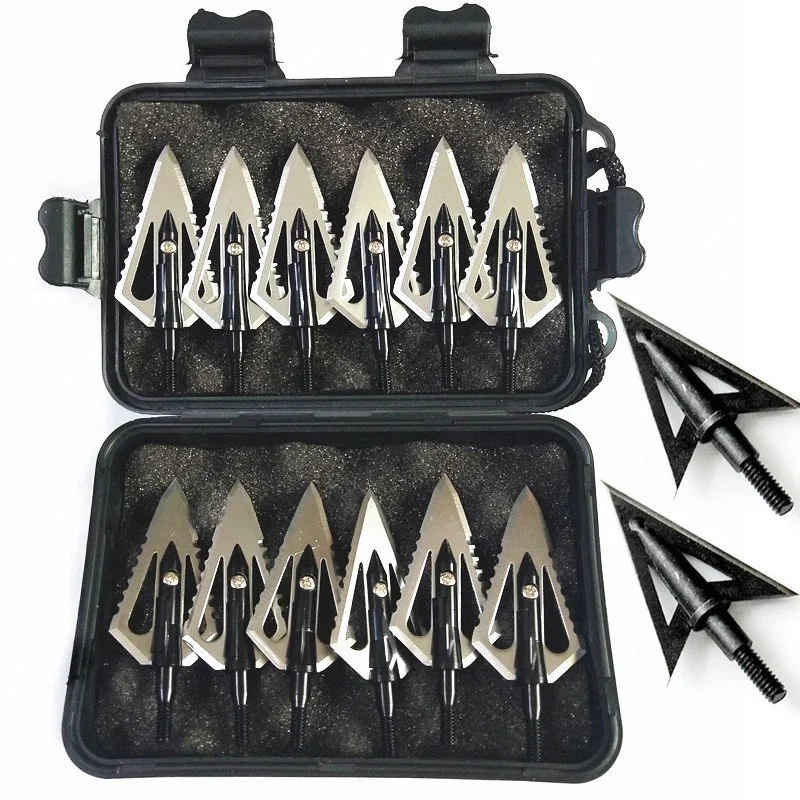 12PCs Broadheads Arrowhead 4 Blade 100Grains Sawtooth Crossbow Hunting Accessories Arrow Head