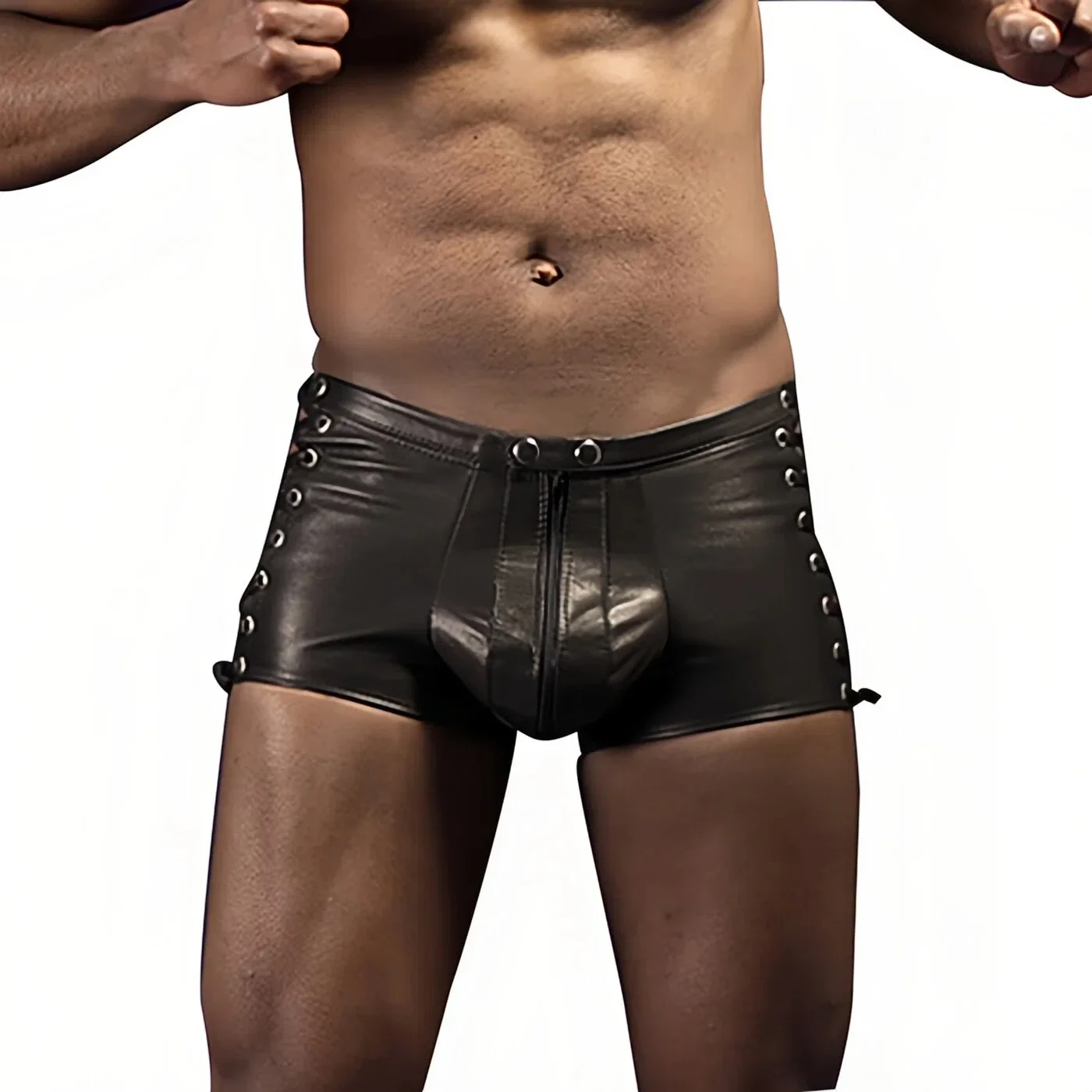 Mens Lingerie for Straight Men Sexy Faux Leather Boxer Briefs Low Rise Male Thongs Underwear for Men