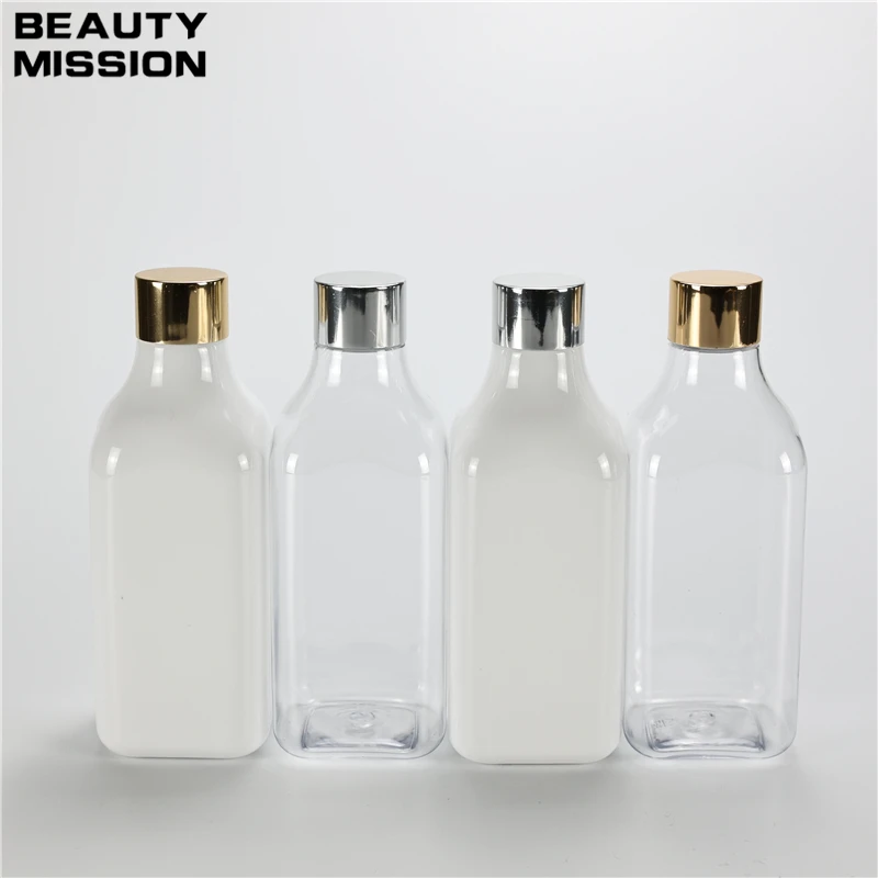 White Clear 250ML X 25 Empty Plastic Bottle With Gold Silver Anodized Aluminum Screw Cap Cleansing Oil Cosmetics Toner Container