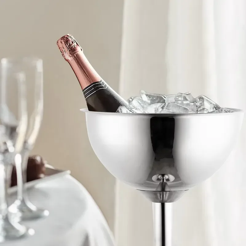 Luxury wine champagne ice bucket with stand gold and silver stainless steel beverage bucket for hotel party luxury chiller