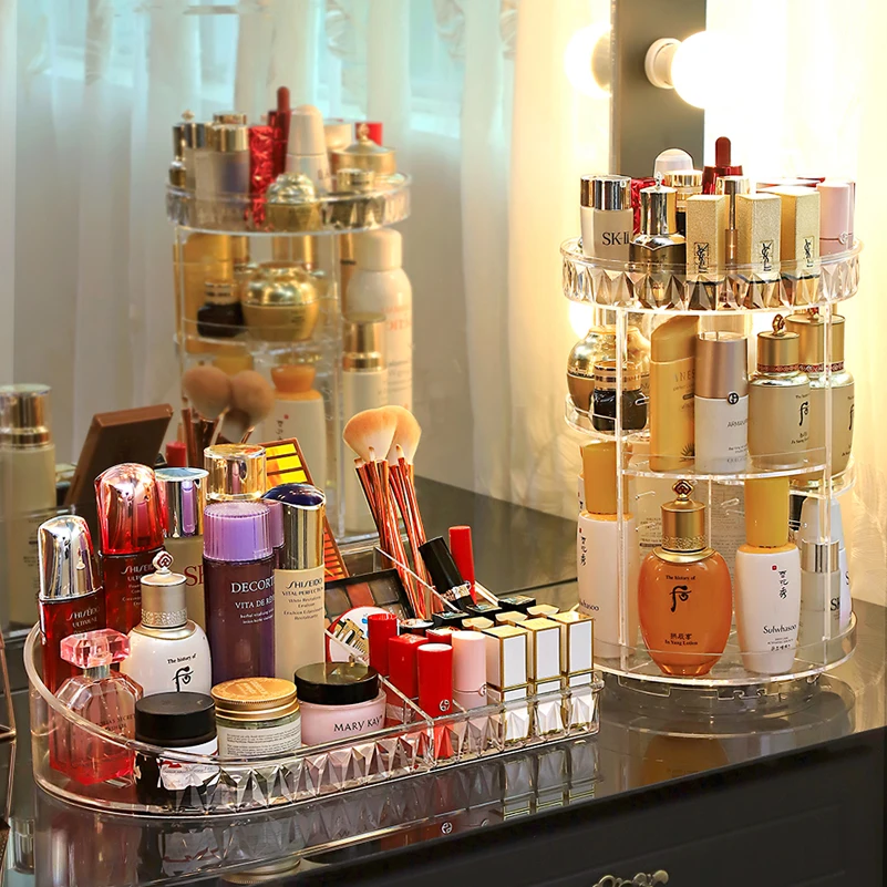 Cosmetic Storage Box 360 Degree Rotating Makeup Storage Rack Fashion Crystal Drawer Organizer Shelf Display Stand Large Capacity image 5