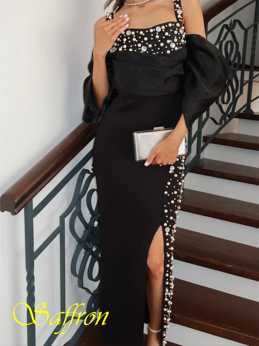 تخصيص أنيقة جيرسي ساحة طوق مساء اللباس الكلاسيكية حورية البحر فساتين حفلة موسيقية أزياء اللؤلؤ فساتين المناسبات الخاصة