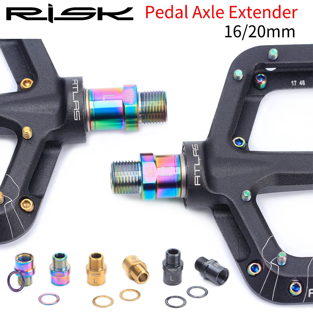 Risk RT109 Titanium Bike Pedals Extenders 16mm/20mm With Washer MTB Mountian Bicycle Light Pedels Lengthed Streched With Gasket 