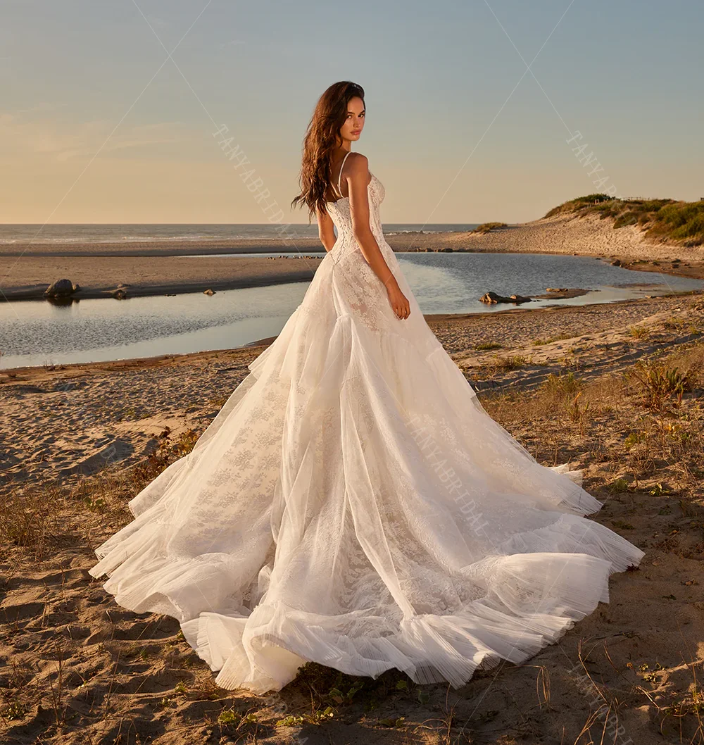 Robe de mariée en dentelle spaghetti A Line, jupes en tulle et dentelle rêveuses, patients Boho, quoi que ce soit DW1015