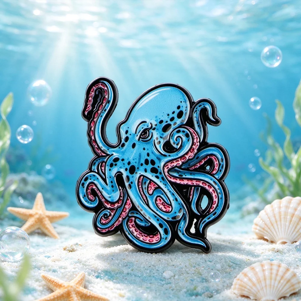 Octopus Enamel Lapel Pin Sea Creature Metal Badge Brooch Cartoon Animal Backpack Clothing Decor Collectible Gift