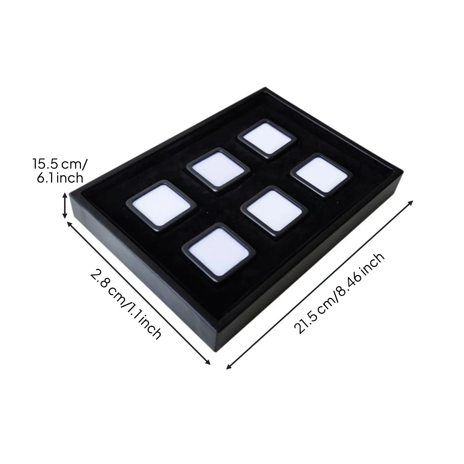 Countertop Jewelry Presentation Tray with Soft Velvet Cushioning and Six Square Compartments for Rings Earrings Boutique Storage