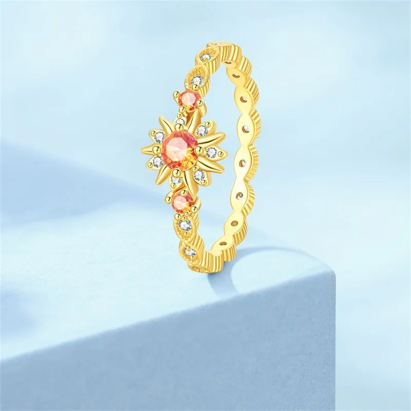New Ring 925 Sterling Silver Golden Sun Sparkling Zircon Rings For Women Girls Birthday Anniversary Jewelry Gifts