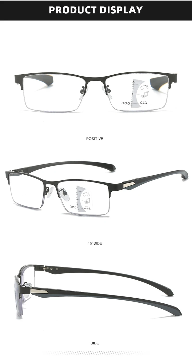 Progressive Multifocal Reading Glasses Men Women Half Frame Business Photochromic Glasses Anti-blue Light Eyeglasses