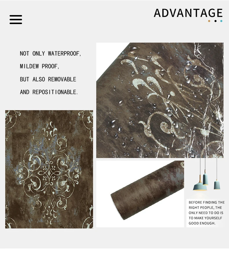American Retro Damascus Wallpaper Self-Adhesive Damask Floral Wall Paper for Kitchen Bedroom Living Room Tv Background Mural