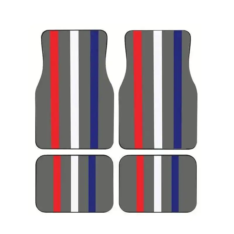 

Racing Stripe Grey Red White Blue Car Floor Mats 4Pcs/Set Universal Fit Anti-slip Auto Carpet For Sedan SUV Truck Foot Liners