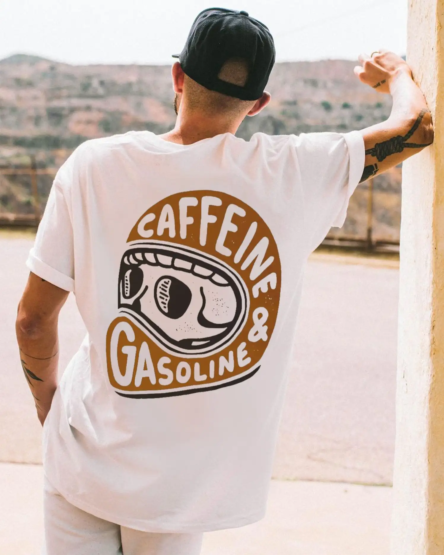 Caffeine & Gasoline Graphic Cotton T-shirt Unisex Men Women Summer Luxury Brand Tops Short Sleeve Classic Fashion Tee Essentials