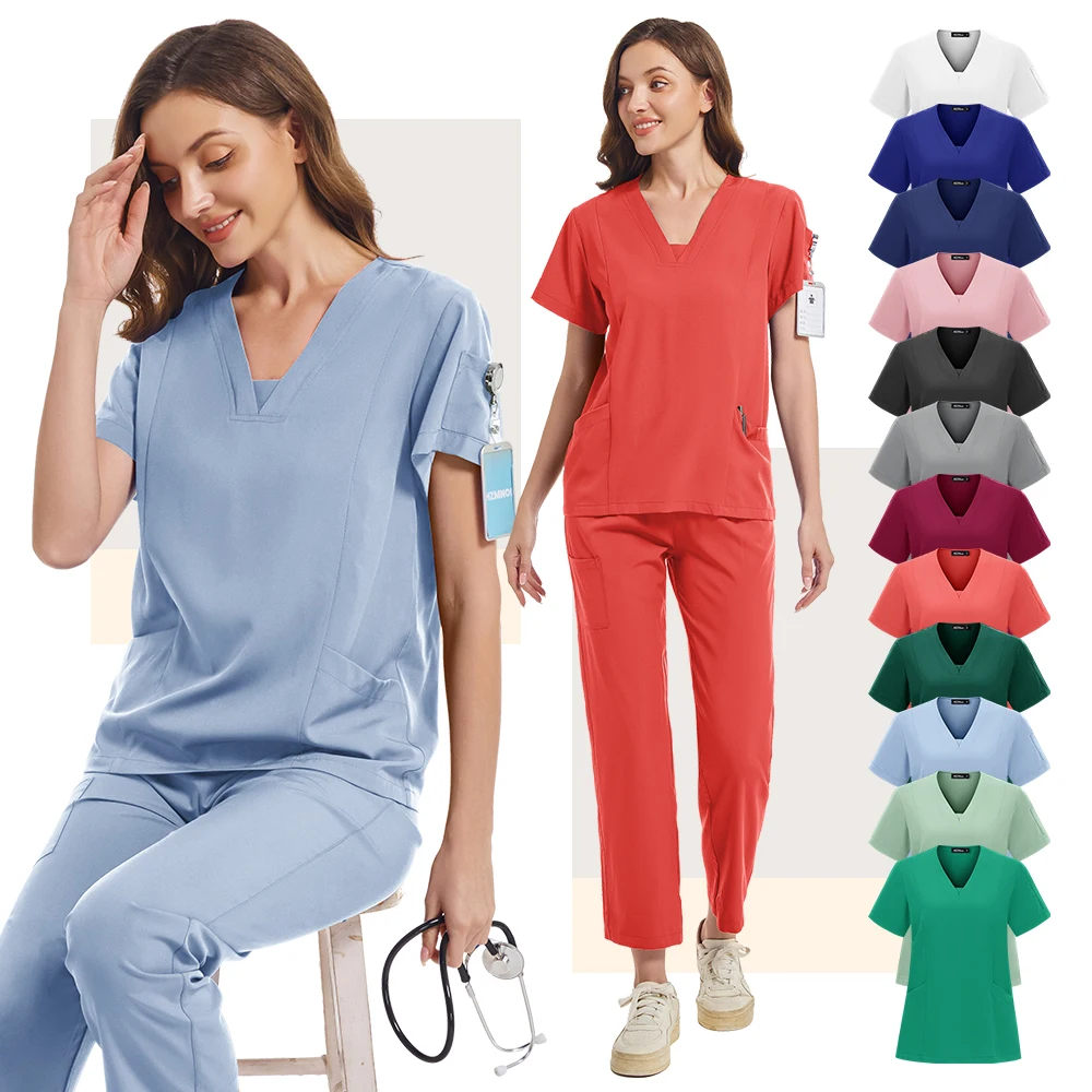 

Scrub Hospital Uniform Medical Top Pants Nurse Uniform High Fashion Uniforms Nursing Scrubs Set Hot Sell Surgical Gowns