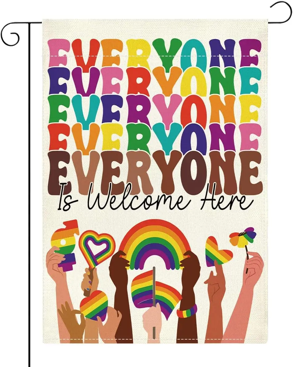Gay Pride Garden Flag Everyone is Welcome Here Garden Flag Decor for Pride Month Funny Rainbow Gifts for Gay Lesbian 12x18 i PPZ