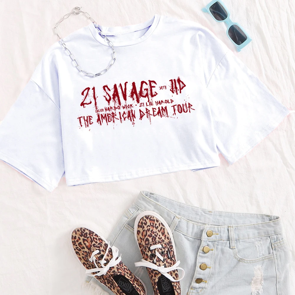 21 Savage The American Dream Tour 2024 Girls O-Neck Casual Women Crop Shirts for Fan Gift Tops