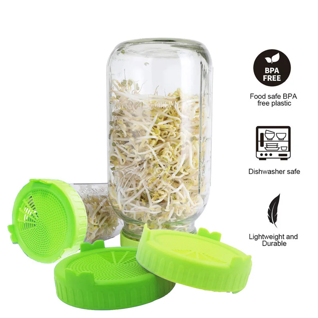 2PCS Grow Bean Sprouts Alfalfa Salad Sprouts Lids Plastic Jar Seed Sprouting Planting Lids