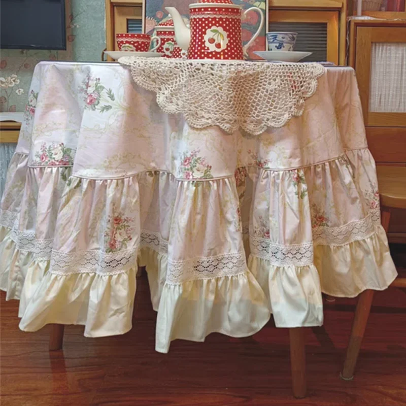 Pink French Tablecloth Retro Rose Printed Diningtable Tablecloth Room Decoration Home Elegant Pastoral Coffeetable Cover Cloth