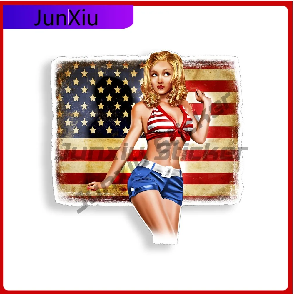 

Sexy Pinup Girl Sticker Rustic American USA Flag Vehicle Decal Cute Waterproof Vinyl Decoratio Car Laptop Window Bumper