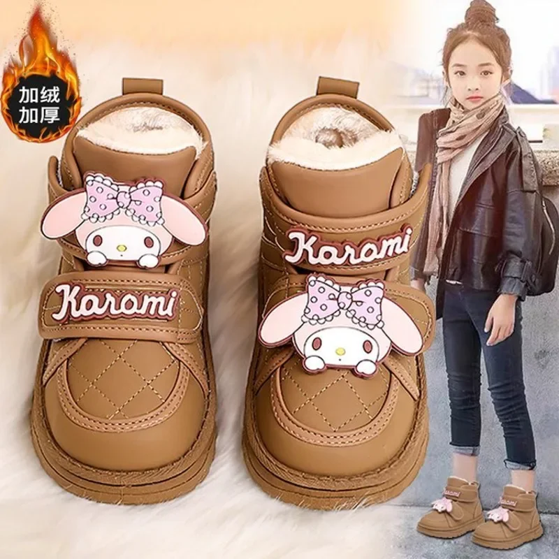 Kuromi Anime Kawaii Sanrio Ins Snow Boots Autumn Winter Cute My Melody Cashmere Children Warm Cotton Boots Gifts for Kids