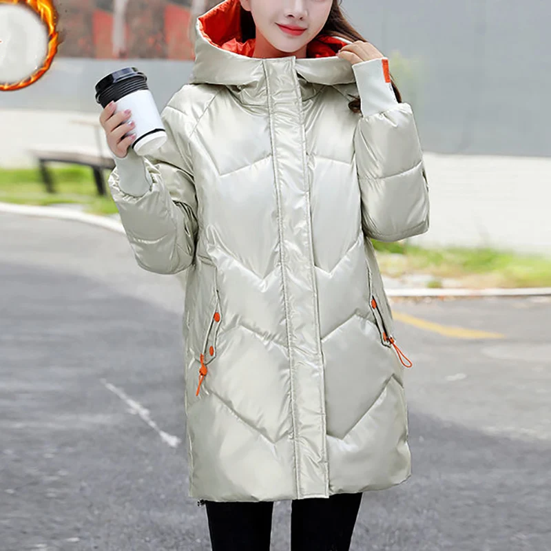 Autumn Winter Fashion Hooded Color Matching Cotton Coat Bright Warm Women Cotton Jacket Elegant Loose Casual Female Parkas