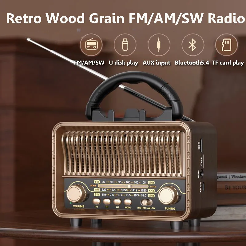 Портативный ретро-радио DSP FM AM SW, полнодиапазонный радиоприемник, перезаряжаемый динамик Bluetooth 5,4, музыкальная шкатулка, поддержка TF-карты USB AUX