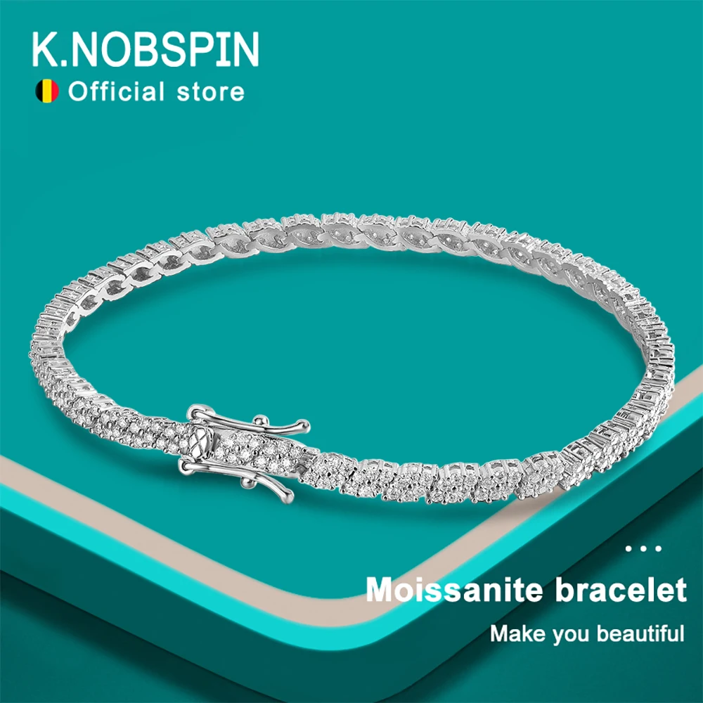 KNOBSPIN GRA Certified Full Moissanite Tennis Bracelets for Women Men Sparkling S925 Silver Party Wedding Bangles Jewelry Gifts