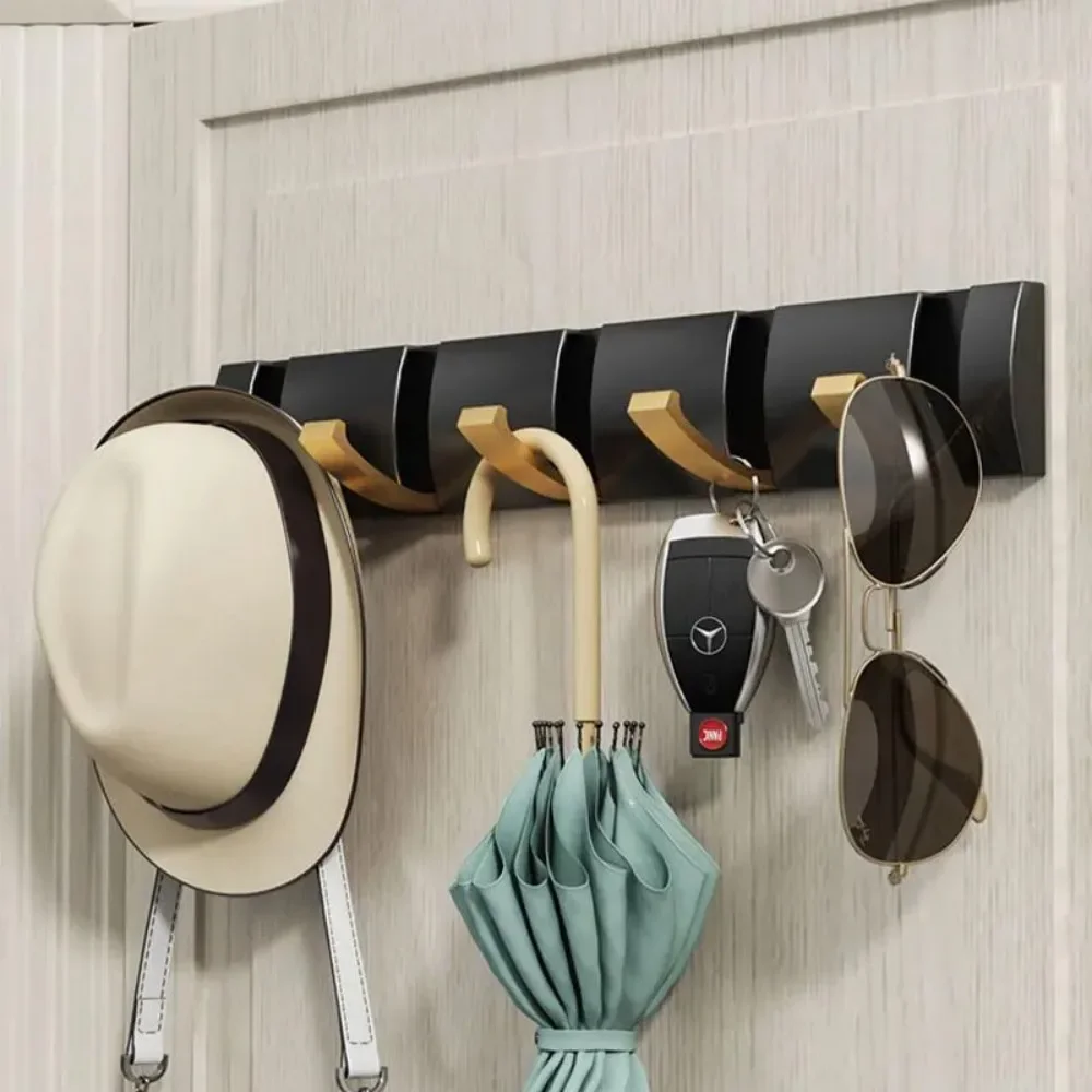 Wall Mounted Rack Hooks para Banheiro, Robe Hook, Toalha Hanger, Folding, Sem Instalação Punch, Casaco, Porta-roupas, Preto, Dourado