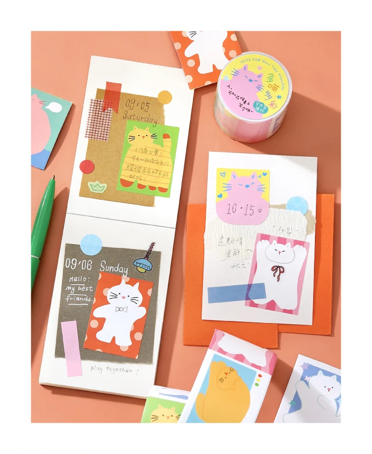 Niedliches Cartoon-Katzen-Washi-Tape im koreanischen Design, Matsugoda-Papierband für Schreibwaren, Büro, DIY-Bastelarbeiten und Dekoration – Detail 26