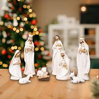 Christmas Jesus Resin Display Vintage Style Nativity Scene Figurine Xmas Home Decorative Props Office Holy Family Statue Decors