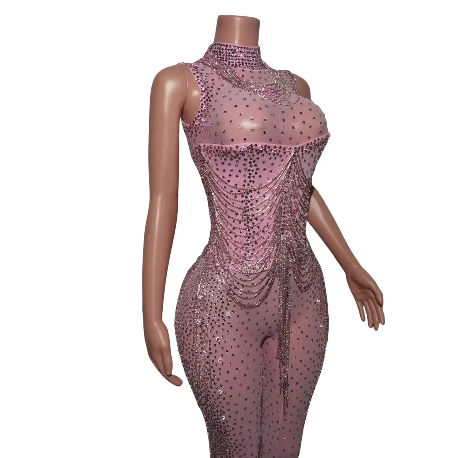 High-Quality Fashion Sleeveless Crystal Bodysuits Showgirl Stripper Dancer Leotard Bodycon Romper Women Sexy Rhinestone Jumpsuit