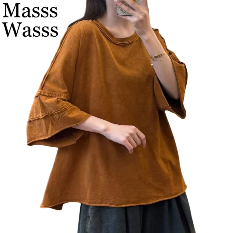 

Mass Wass корейские летние топы женские модные футболки большого размера женские свободные повседневные хлопковые футболки с круглым вырезом классическая винтажная одежда