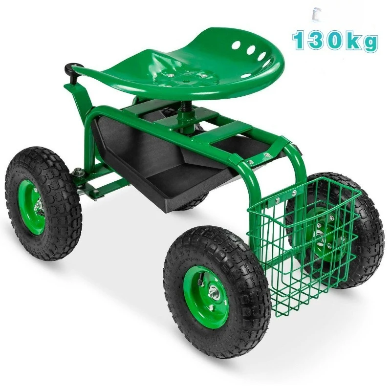 360 Degree Rotating Seat Car Iron Four-wheel Garden Tool Car Telescopic Handle Gardening Garden Car