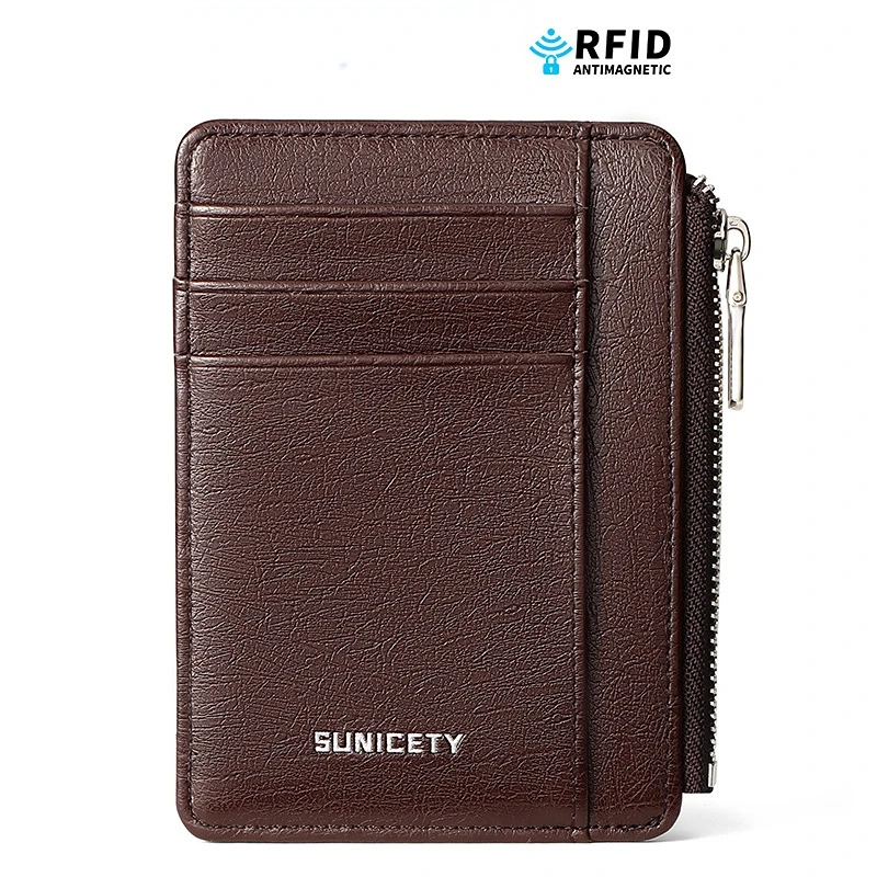 Thin men's card bag leisure time Anti theft swiping Multi card position Bank card pocket wallet Zipper male small clip