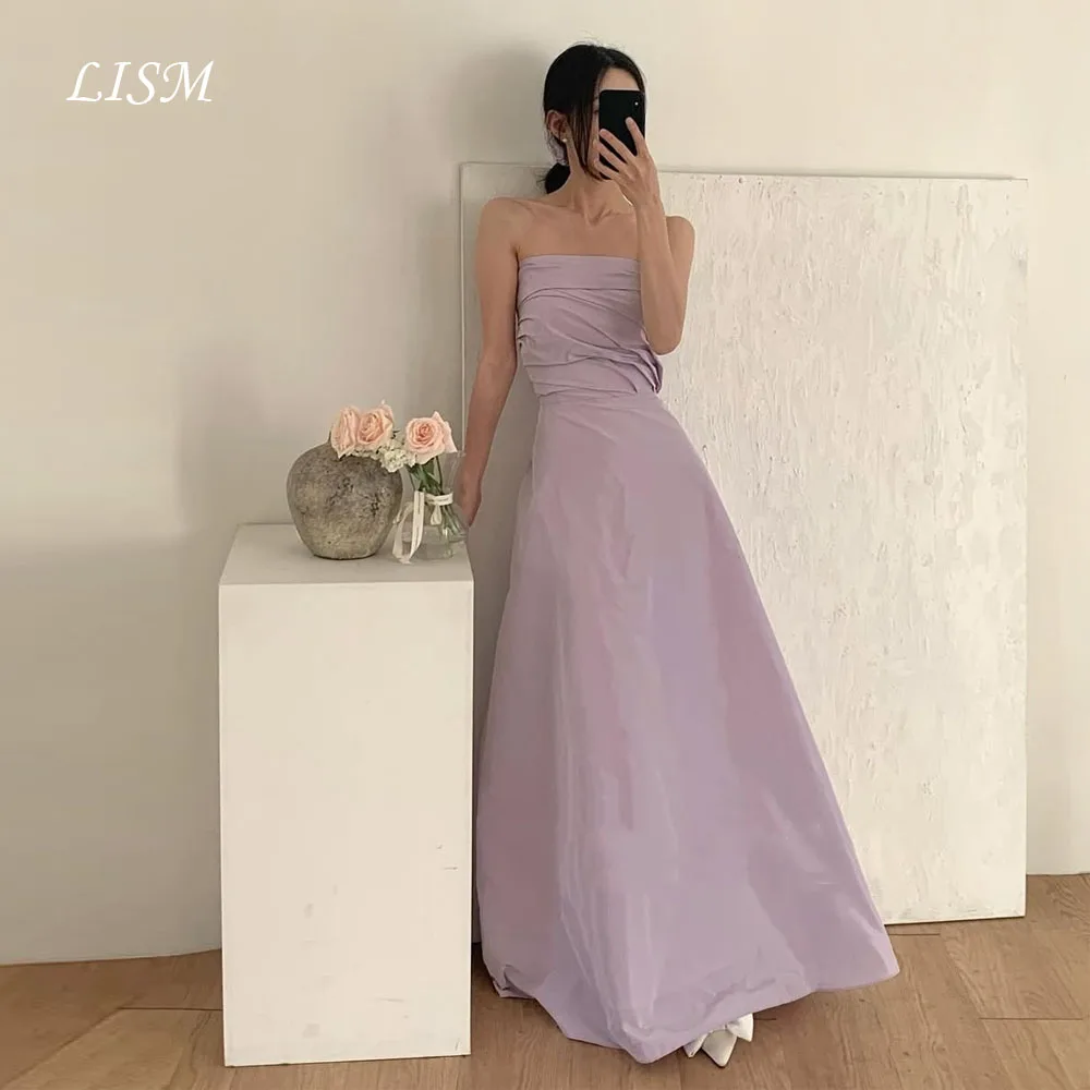 

LISM Lilac Taffeta Korea Evening Dresses A-Line Sleeveless Elegant Long Party Gowns Korea Photo Shoot Customized 저녁 드레스
