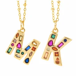 Romantic 26 Letters Necklace Women Personalized Custom A~Z Alphabets Pendant Choker Colorful Zircon Initials Charm Jewelry Girl