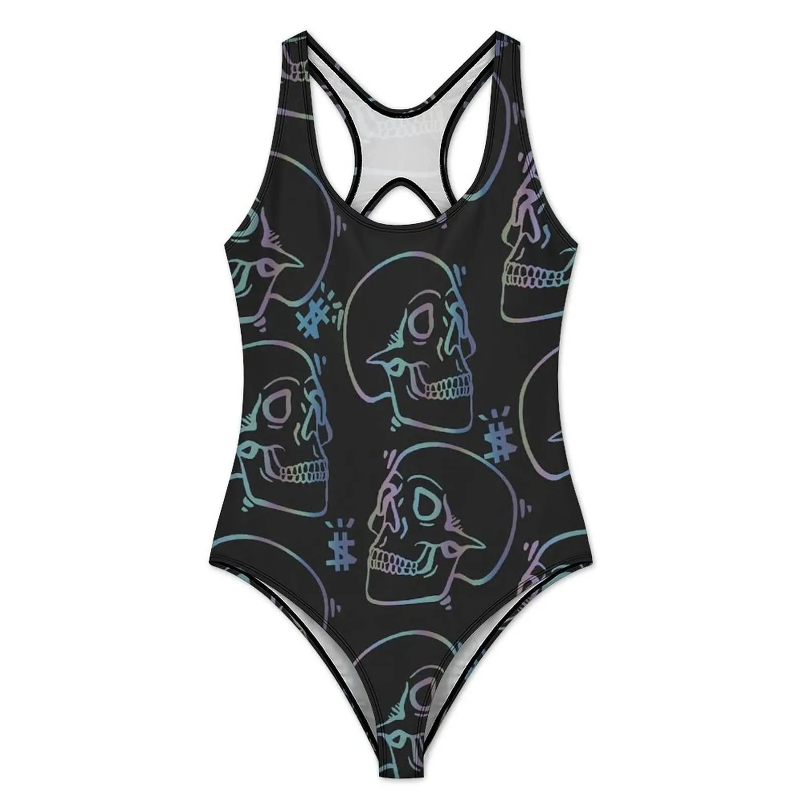 Skull Graphic Swimsuit Colorful Skulls Print Push Up Swimwear One Piece Fitness Bathing Suit Bodysuit Sexy Beach Wear Plus Size