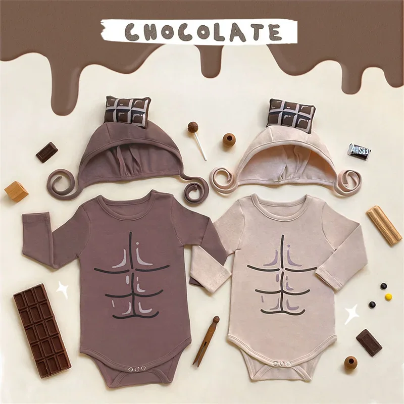 Newborn Baby Boys Girls Bodysuits Romper Kawaii Chocolate Modeling Toddler Jumpsuits Baby Onesie With Hat Ropa Bebe