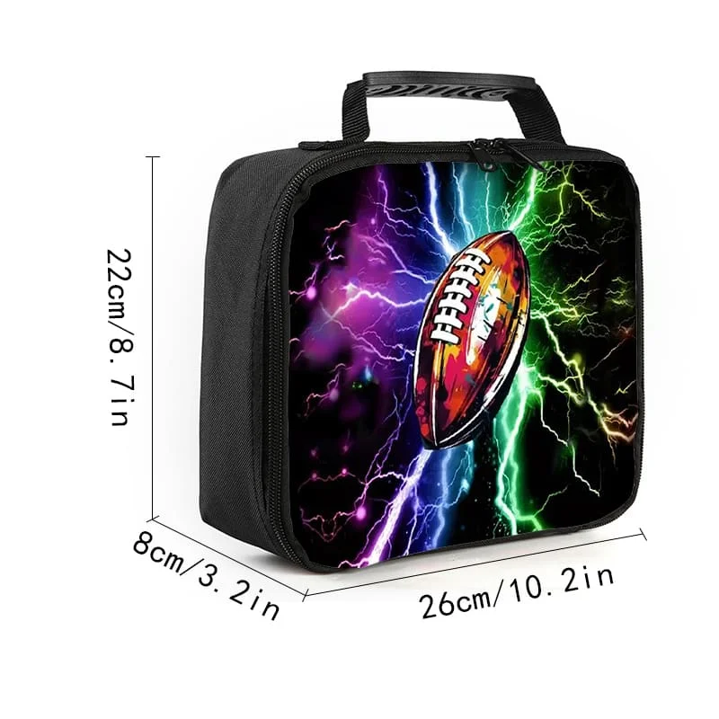 Rugby Pattern Handheld Lunch Bag for Boy and Girls Best Gifts 2D Flat Cartoon School Bento Lunch Box Bag for Children