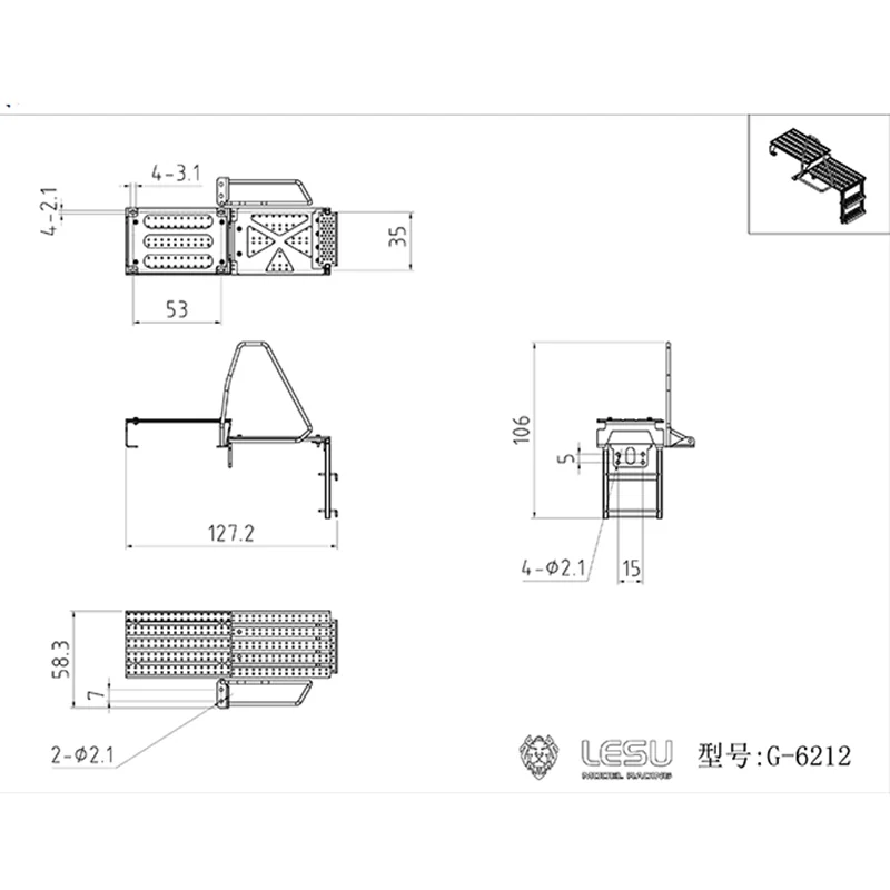 Lesu G-6212 conjunto de pedal de chassi de metal para brinquedos de controle remoto 1/14 tamiyay homem rc caminhão trator carro elétrico modelo Th16608-Smt3