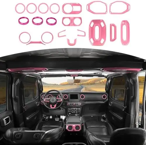 

Pink RT-TCZ Interior Trim Kit for Wrangler JL 2018-2023 – 20pc Dash & Steering Wheel Bezel Accessory Set