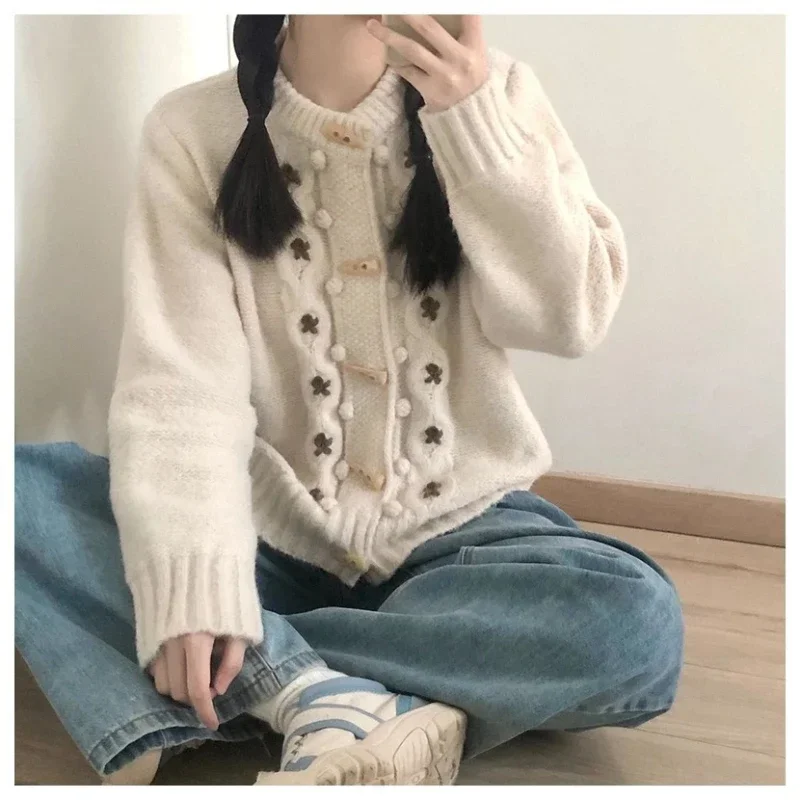 Women's Winter Jacket Knitted Sweater 2024 Autumn Winter Long Sleeved Cardigan Wool Sweater Casual Fashion Fluffy Outerwears