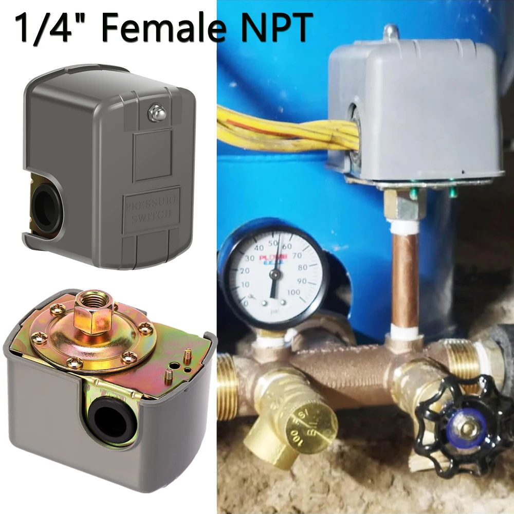 

2 шт., контроль давления водяной скважины и переключатель давления воздушного насоса, от 40 до 60 фунтов на квадратный дюйм, регулируемый дифференциал, давление водяного насоса 1/4 дюйма NPT