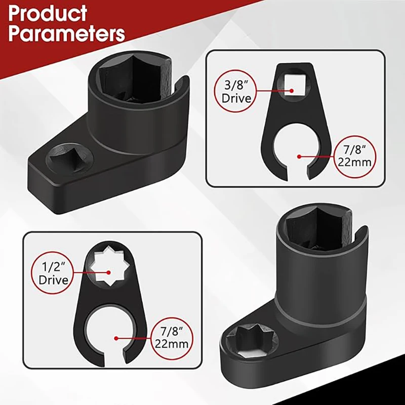 22MM 自動車用酸素センサーソケット、スレッドチェイサーとオフセットレンチ付き、1/2インチと3/8インチドライブスレッド、O2センサー取り外し取り付け用、5点セット