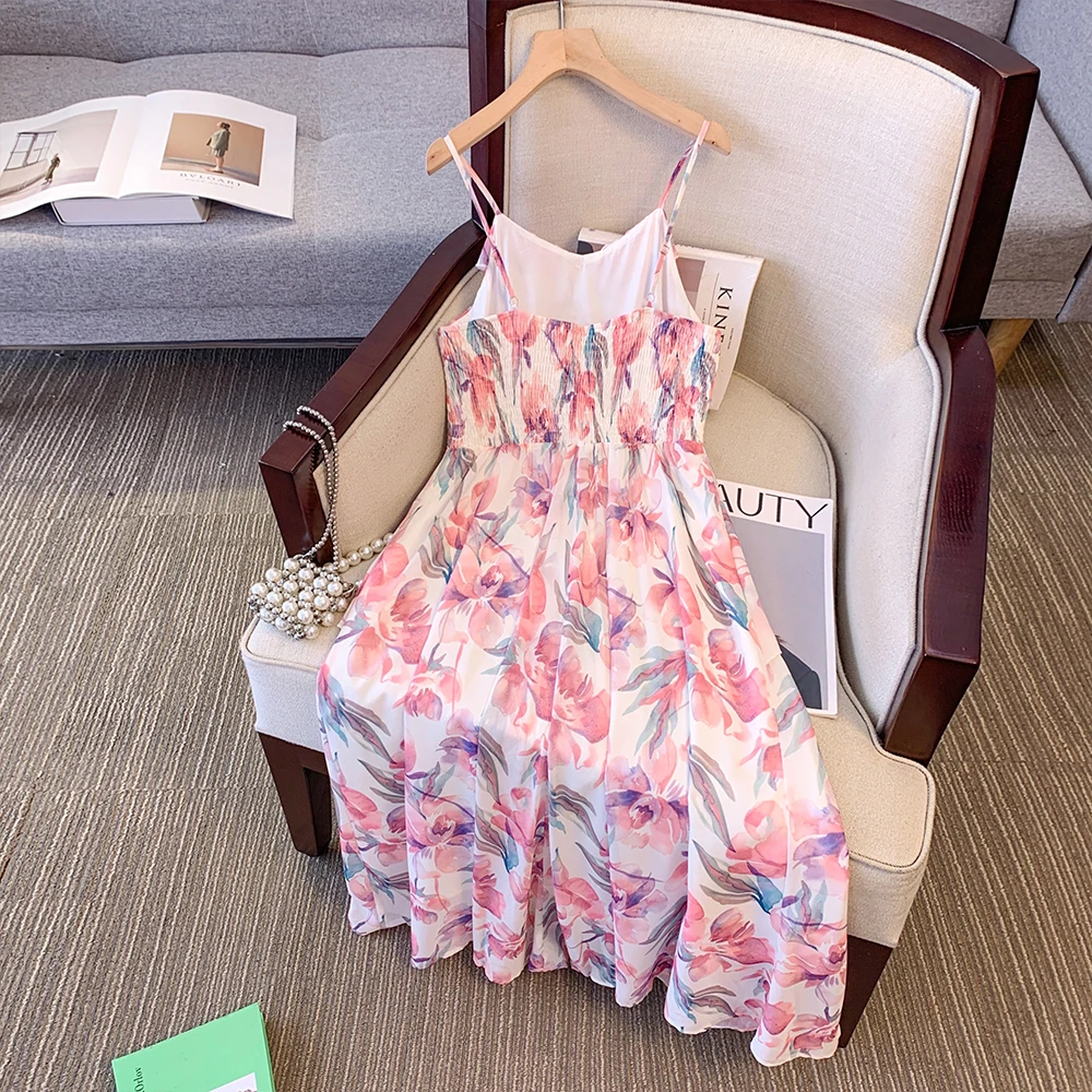 Plus size women's summer casual dress 2024 New polyester fabric loose comfortable elegant wooden ear edge design beach dress