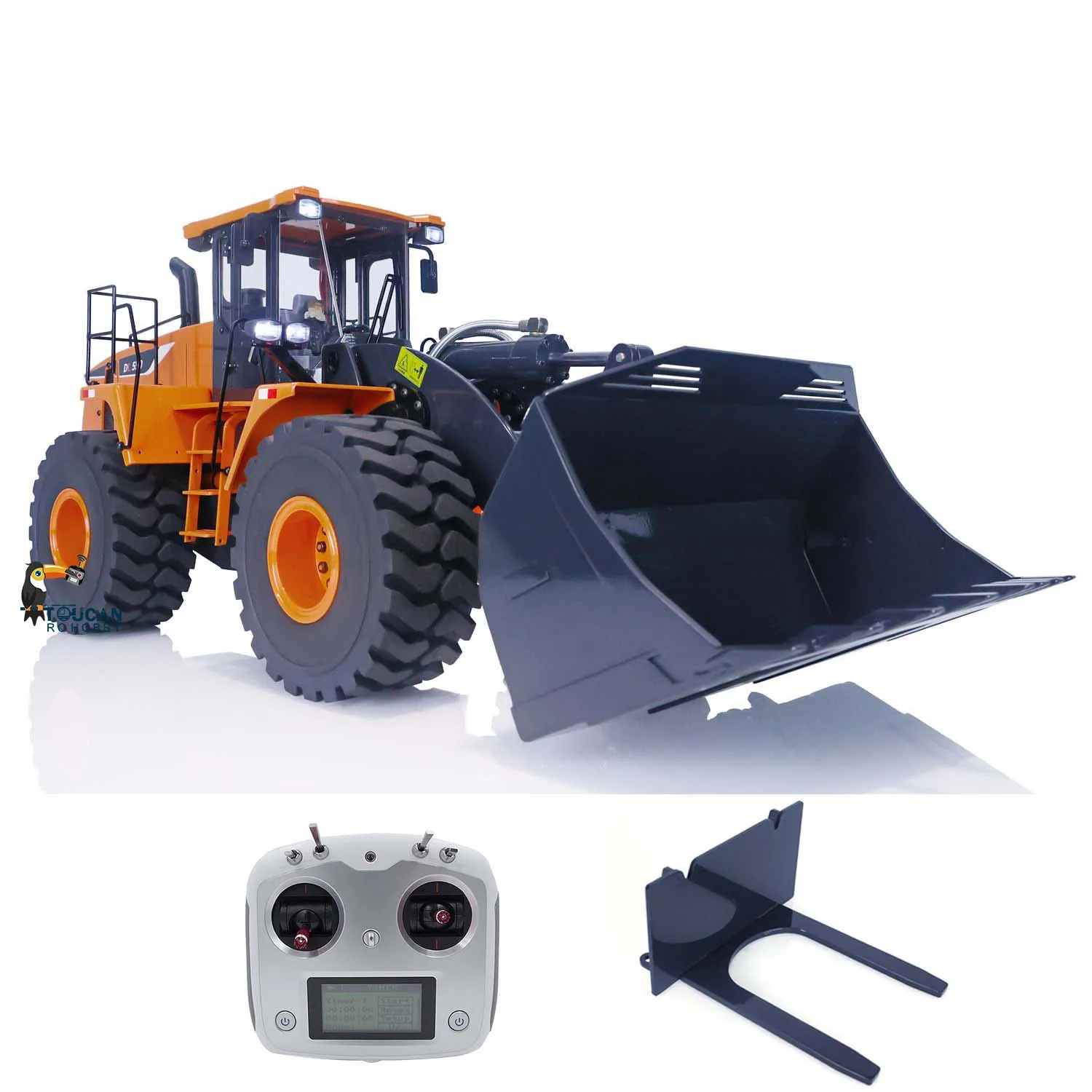 XDRC Metal 1/14 Hydraulic RC Loader Painted Radio Control Trucks 980L Cars  Light Sound System Motor Orange THZH1375-SMT9