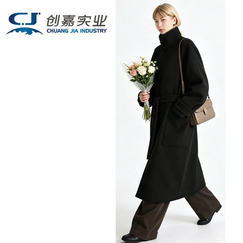 

High-end Double-sided Wool Women's Long Coat with Drawstrings, Winter Cold-proof and Warm, Elegant Women's Clothing