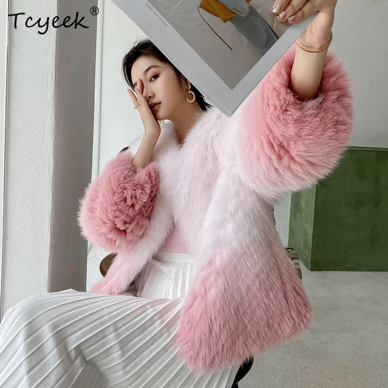 Gradual Color Fox Fur Coat Women's Winter 2023 New Korean Sweet Short Round Neck Loose Full Pelt High Quality Real Fur Jackets