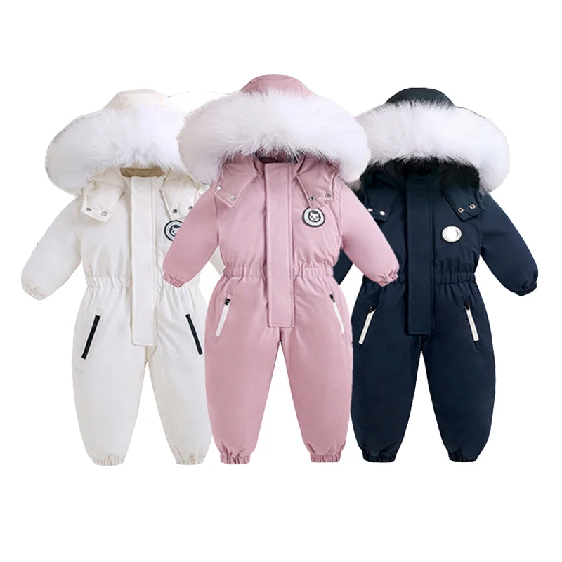 

Kids Thick Cotton Bodysuit Clothes 2023 New Winter Baby Plus Velvet Warm Rompers Girls Boys Padded Hooded Ski Suit Overalls 1-4Y